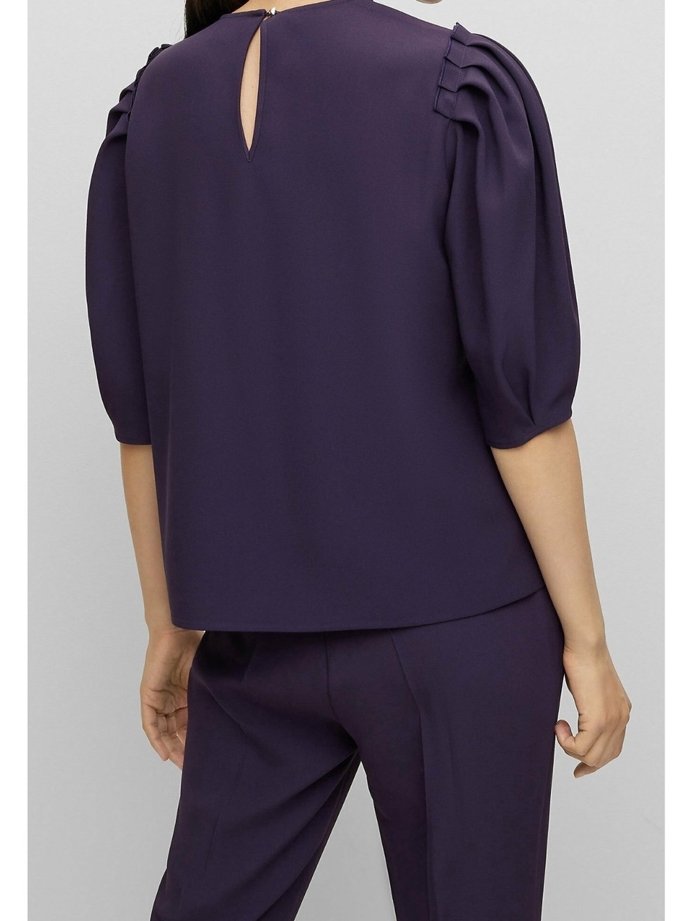 BOSS | Puff Sleeve Purple Aubergine Blouse Ruffle Trip Purple Size 4 Workwear